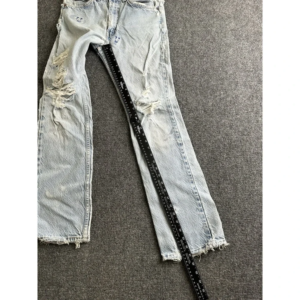 Mens 90s Levis 505 Orange Tab Distressed Custom Patchwork Jeans, Size 32x32